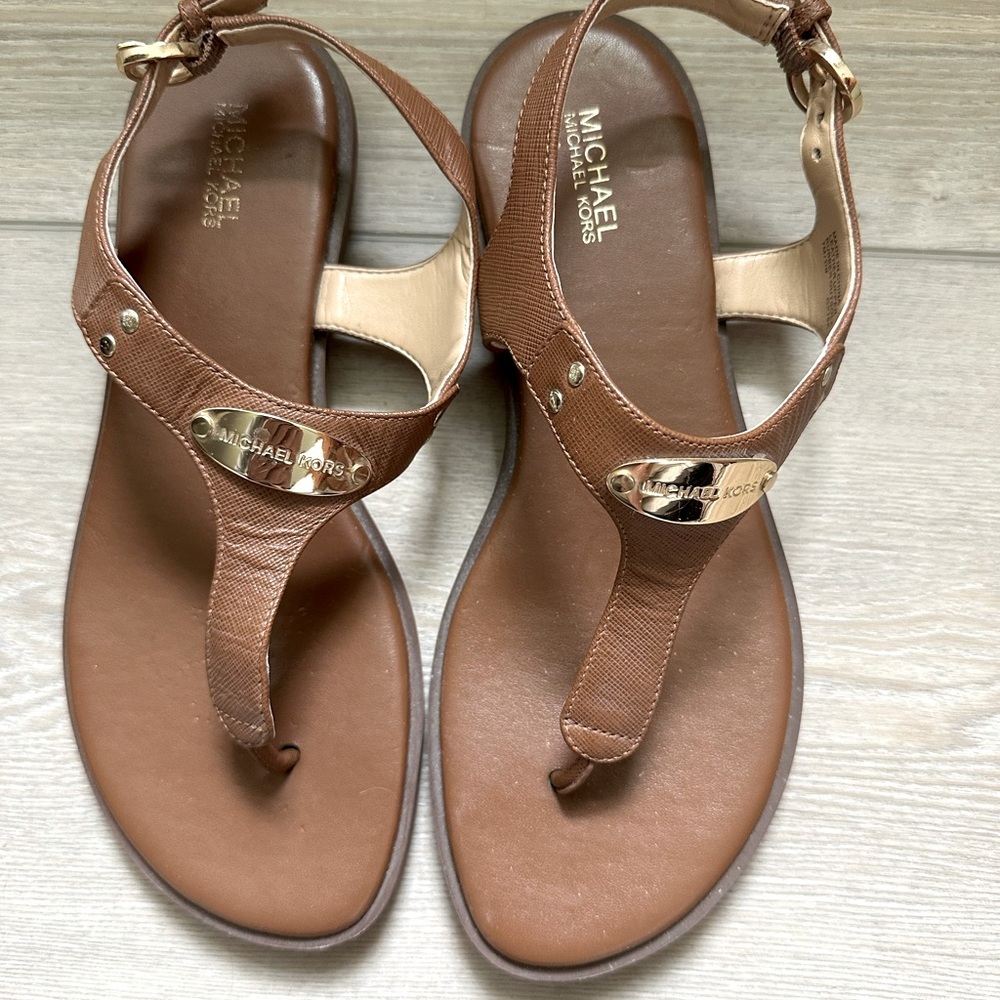 Michael Kors Brown Sandals with Gold Details